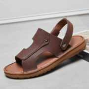 Textured Genuine Leather Cutout Back Strap Leather Upper Rubber Outsole Sandals - 图片 2