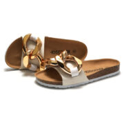 Chunky Chain Wide Strap PU Upper Cork Footbed Women’s Sandals - 图片 3