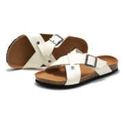 Rivet Cross Strap Buckle PU Upper Cork Footbed Women’s Sandals - 图片 3