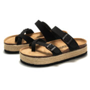 Jute Platform Toe Loop Double Buckle PU Upper Composite Outsole Women’s Sandals - 图片 2