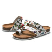 Botanical Print Buckle Toe Loop PU Upper Rubber Outsole Sandals - 图片 3