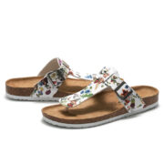 Botanical Print Buckle Toe Post PU Upper Composite Outsole Sandals - 图片 3