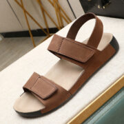 Hook-and-Loop Double Strap Back Strap Nubuck Genuine Leather Upper Rubber Outsole Sandals - 图片 2