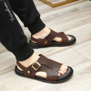 Buckle Cutout Wide Upper Back Strap Leather Upper Rubber Outsole Sandals - 图片 4