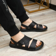 Studded Cutout Cross-Strap Back Strap Leather Upper Rubber Outsole Sandals - 图片 4