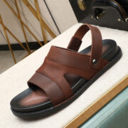 Layered Wide Strap Cutout Back Strap Leather Upper Rubber Outsole Sandals - 图片 2