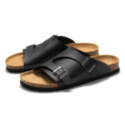 Double Buckle Cork Footbed PU Upper Rubber Outsole Sandals - 图片 7