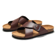 Cross Strap Buckle Cork Footbed PU Upper Composite Outsole Sandals KWN