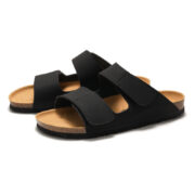 Hook-and-Loop Double Strap Suede Upper Rubber Outsole Slides - 图片 4