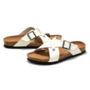 Rivet Cross Strap Buckle PU Upper Cork Footbed Women’s Sandals - 图片 4