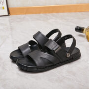 Cross Strap Quick-Release Buckle Back Strap Leather Upper Rubber Outsole Sandals - 图片 2