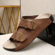 Nubuck Leather Double Buckle Wide Upper Nubuck Genuine Leather Upper Rubber Outsole Sandals - 图片 4