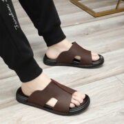 Hand-Stitched Cutout Wide Upper Leather Upper Composite Outsole Sandals - 图片 2