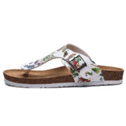 Botanical Print Buckle Toe Post PU Upper Cork Footbed Sandals - 图片 2