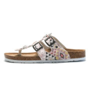Geometric Print Double Buckle Toe Post PU Upper Rubber Outsole Sandals - 图片 5