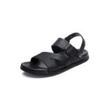 Cross Strap Quick-Release Buckle Back Strap Leather Upper Rubber Outsole Sandals