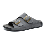 Nubuck Leather Double Buckle Wide Upper Nubuck Genuine Leather Upper Rubber Outsole Sandals - 图片 2