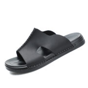 Hand-Stitched Cutout Wide Upper Leather Upper Composite Outsole Sandals