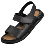 Hook-and-Loop Wide Strap Back Strap Leather Upper Rubber Outsole Sandals