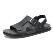 Buckle Cutout Wide Upper Back Strap Leather Upper Rubber Outsole Sandals - 图片 2