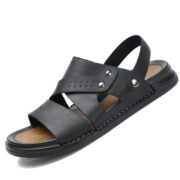 Studded Cutout Cross-Strap Back Strap Leather Upper Rubber Outsole Sandals