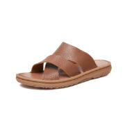 Textured Genuine Leather Cross Wide Strap Leather Upper Rubber Outsole Sandals