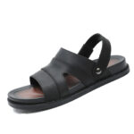 Layered Wide Strap Cutout Back Strap Leather Upper Rubber Outsole Sandals