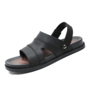 Layered Wide Strap Cutout Back Strap Leather Upper Rubber Outsole Sandals