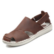 Hand-Stitched Closed-Toe Cutout Back Strap Leather Upper Molded EVA Sole Sandals