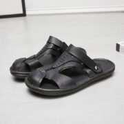 Hand-Stitched Back Strap Closed-Toe Leather Upper Rubber Outsole Sandals - 图片 2