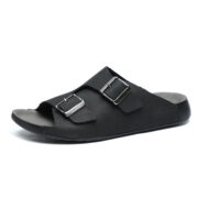 Nubuck Leather Double Buckle Wide Upper Nubuck Genuine Leather Upper Rubber Outsole Sandals