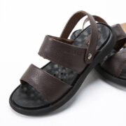 Textured Genuine Leather Double Strap Back Strap Leather Upper Composite Outsole Sandals - 图片 3