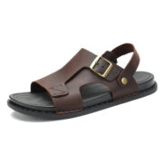 Buckle Cutout Wide Upper Back Strap Leather Upper Rubber Outsole Sandals
