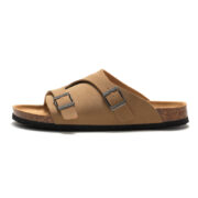 Double Buckle Cork Footbed PU Upper Rubber Outsole Sandals - 图片 5