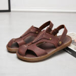 Hand-Stitched Back Strap Closed-Toe Leather Upper Rubber Outsole Sandals