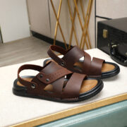 Studded Cutout Cross-Strap Back Strap Leather Upper Rubber Outsole Sandals - 图片 2