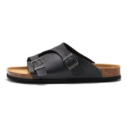 Double Buckle Cork Footbed PU Upper Rubber Outsole Sandals - 图片 3